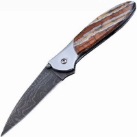 Полуавтоматический складной нож Santa Fe Kershaw Leek, дамасская сталь, рукоять сталь с накладкой из зуба мамонта купить в Подольске