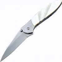 Полуавтоматический складной нож Santa Fe Kershaw Leek, сталь 14C28N, рукоять сталь с накладкой из перламутра купить в Подольске