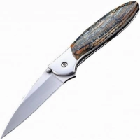 Полуавтоматический складной нож Santa Fe Kershaw Leek, сталь 14C28N, рукоять сталь с накладкой из зуба мамонта купить в Подольске