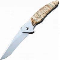 Полуавтоматический складной нож Santa Fe Kershaw Shallot, сталь 14C28N, рукоять сталь с накладкой из зуба мамонта купить в Подольске